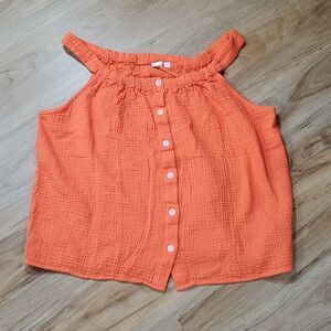 ☔️🔺️Gap Orange Gauzy Button Front Sleeveless Top Large